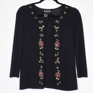 J.A.C. Womens's Cardigan Black Size Large Embellished Beaded Trim Open‎ Front